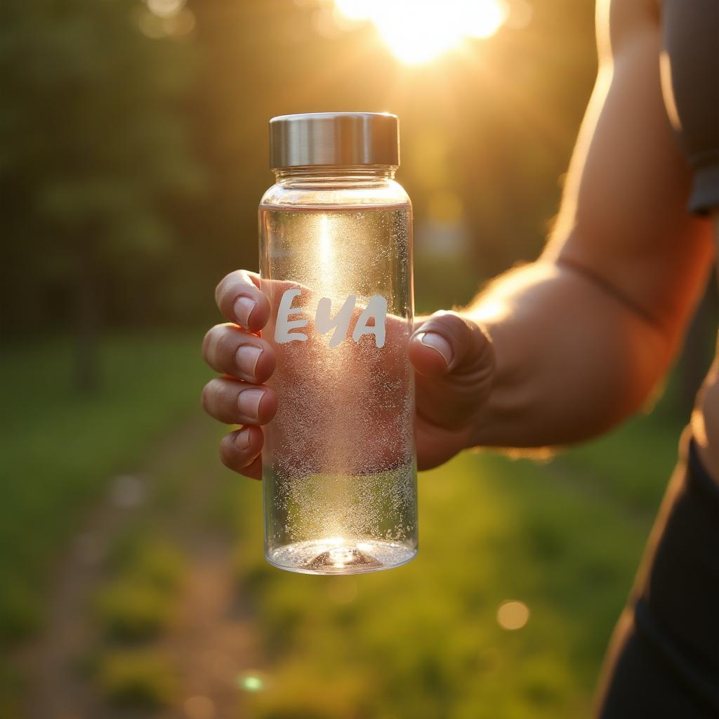 EYA Glass Water Bottle lifestyle shot - outdoor workout